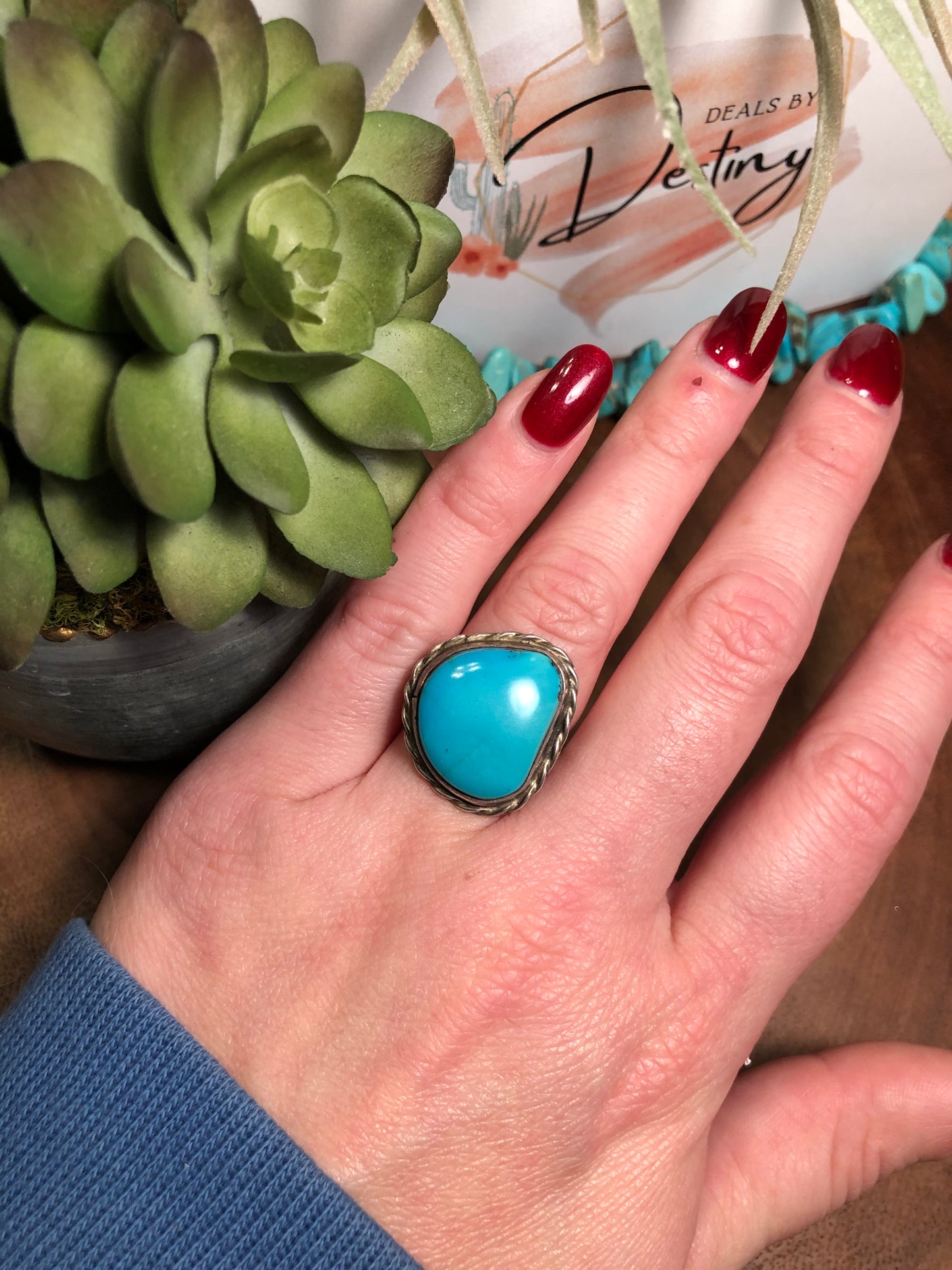 Large Vintage Sterling Silver Turquoise Ring