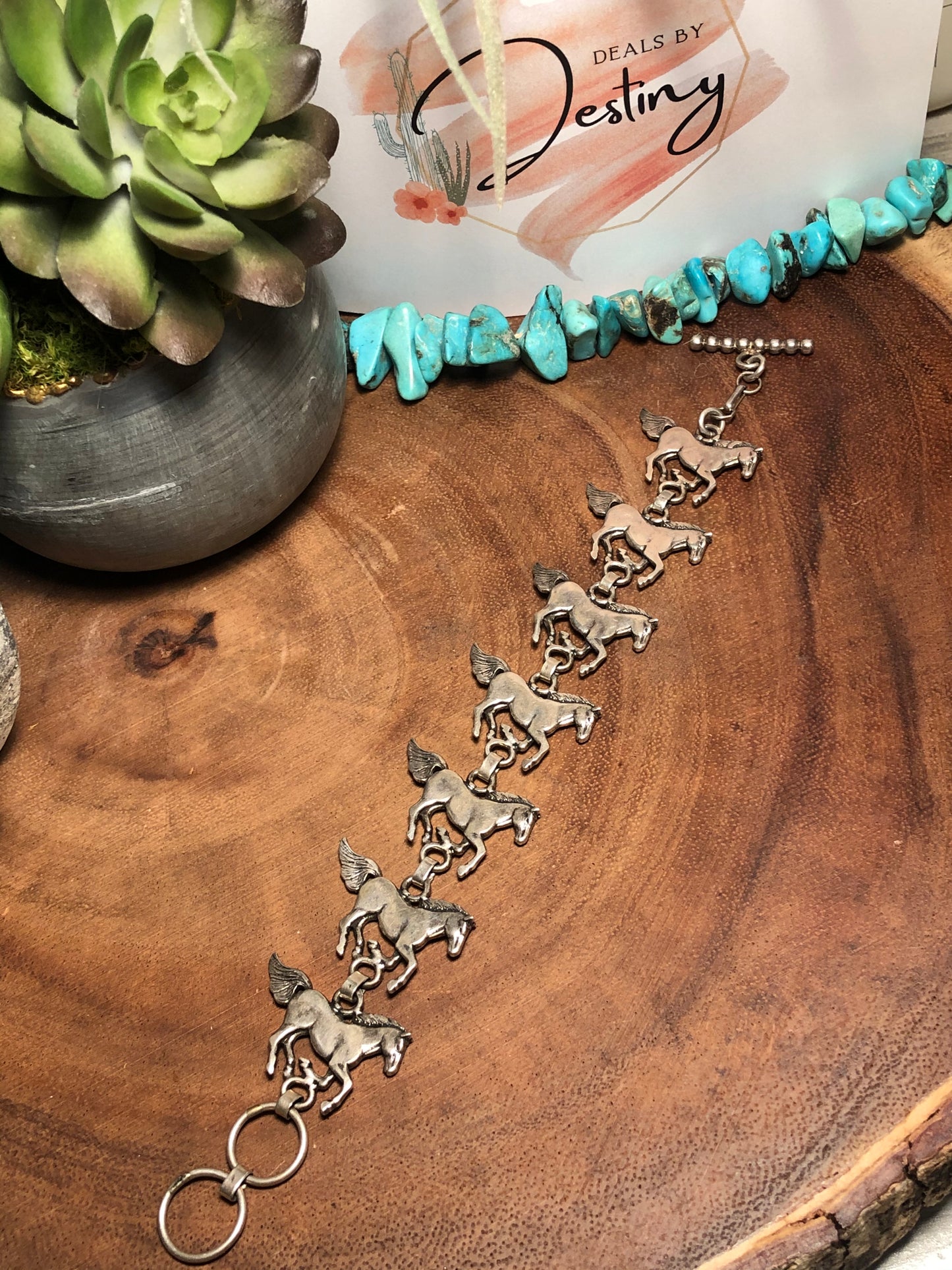 Vintage Sterling Silver Horse Link Bracelet