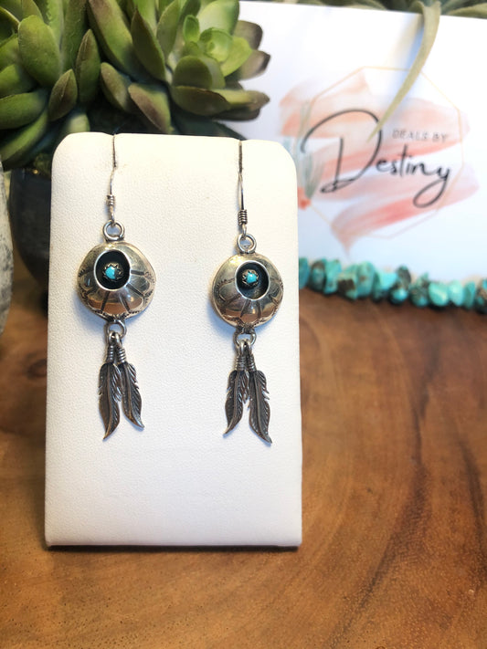 Sterling and Turquoise Feather Earrings