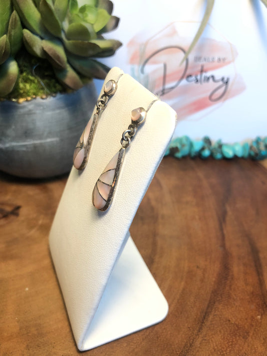 Vintage Sterling Mother of Pearl Signed by Artist Dangle Earrings