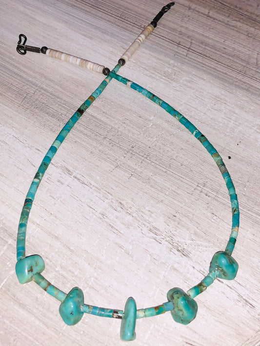 Vintage Sterling Turquoise + White Heishi Bead Necklace