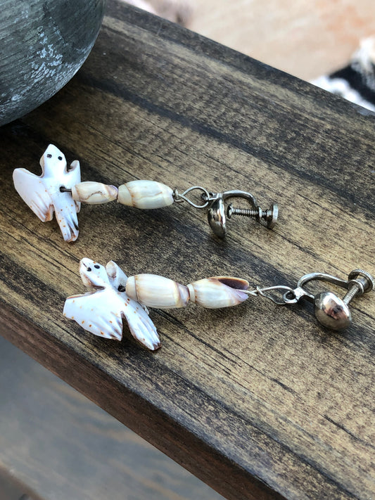 Vintage Silver Shell Bird Earrings