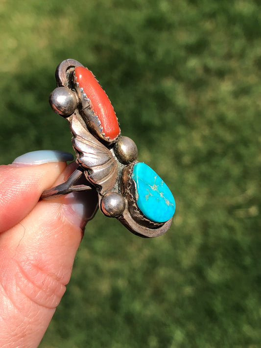 Old Pawn Sterling Large Turquoise Ring