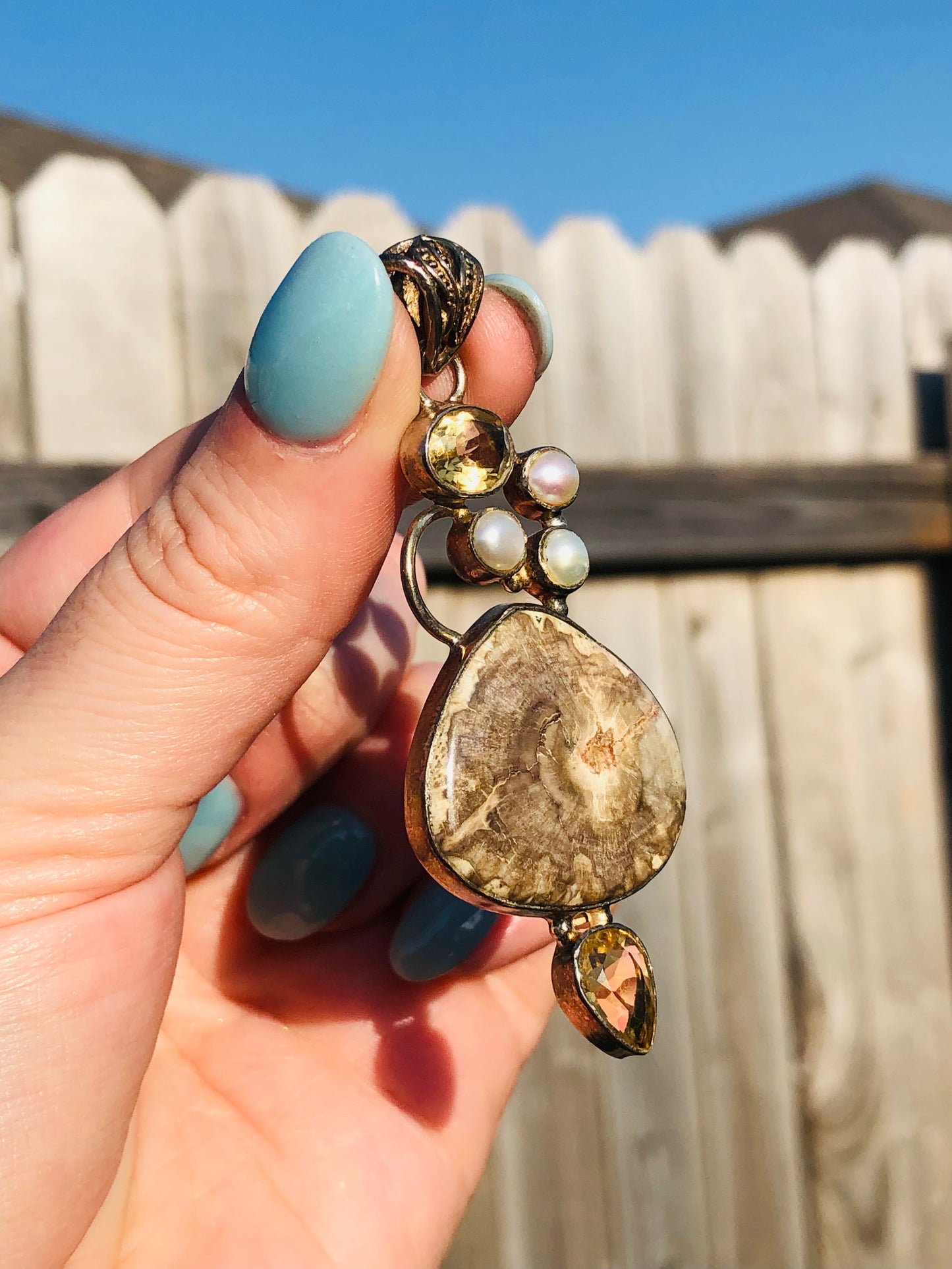 Sterling Agate Pearl + Citrine Pendant