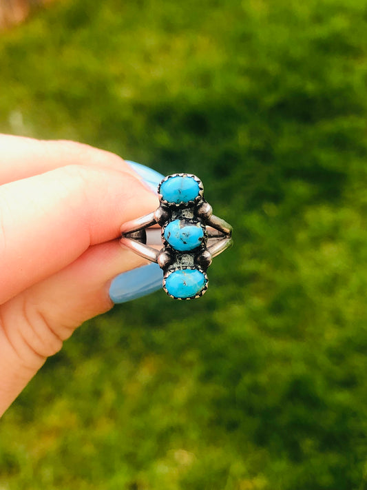 Silver and Triple Turquoise Ring