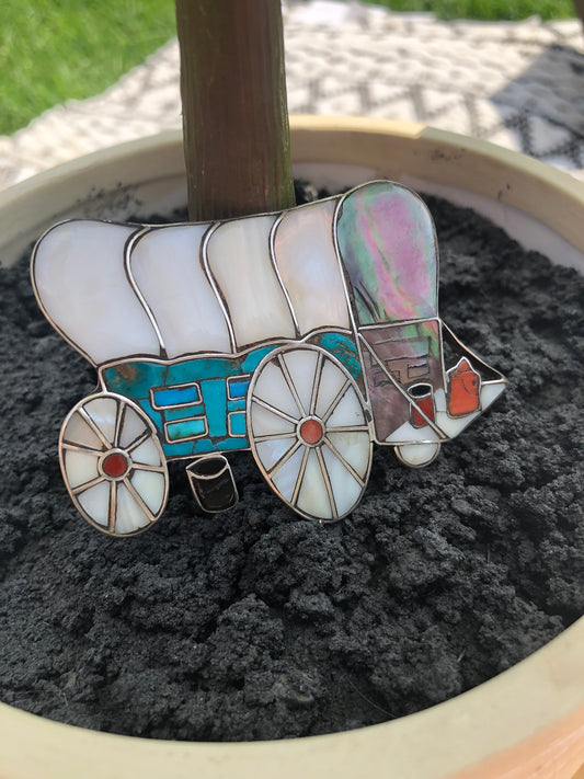 Sterling Silver Handmade Multi-Stone Wagon Wheel Pin