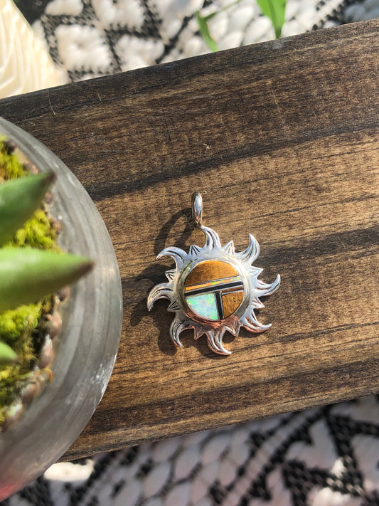 Sterling Opal + Tigerseye Sun Pendant