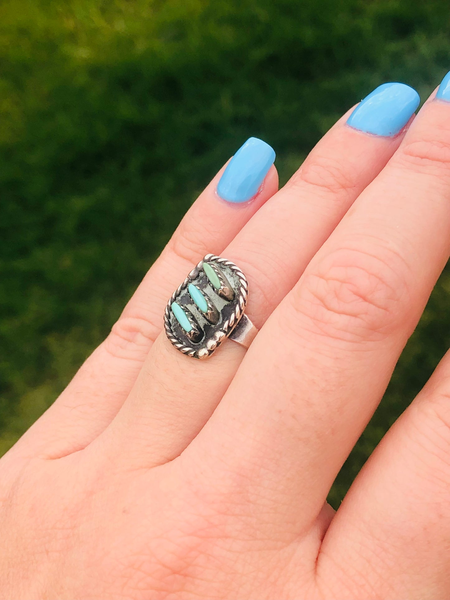 Old Pawn Vintage Sterling Silver Zuni Turquoise Ring