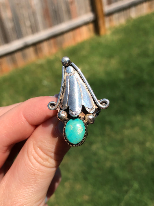 Large Vintage Sterling Silver Turquoise Ring