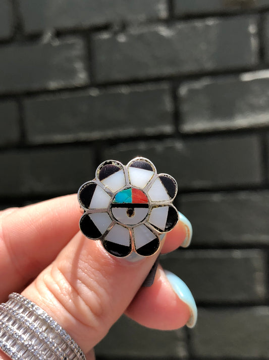 Vintage Sterling Silver Zuni Sun Face Ring