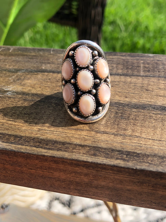 Sterling Silver Pink Mother of Pearl Signed Ring