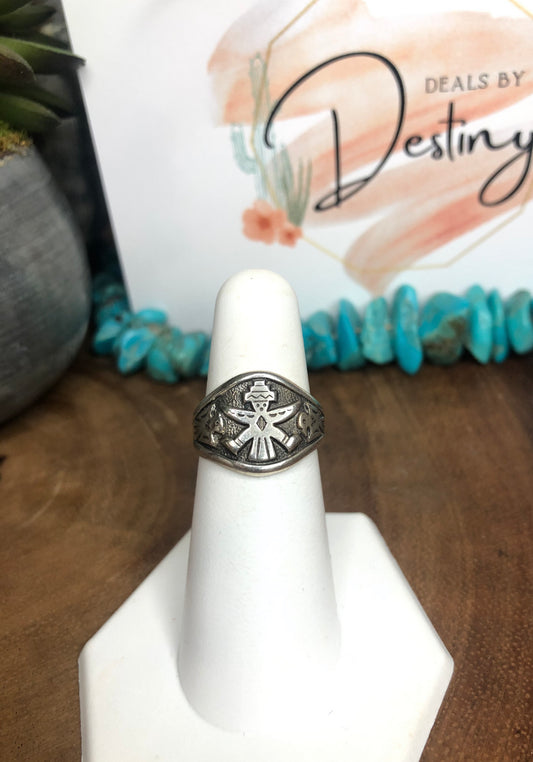 Vintge Native American Sterling Silver Knife Wing and Thunderbird Ring