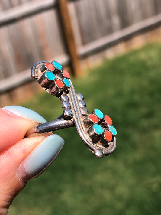 Old Pawn Vintage Sterling Silver Coral and Turquoise Ring