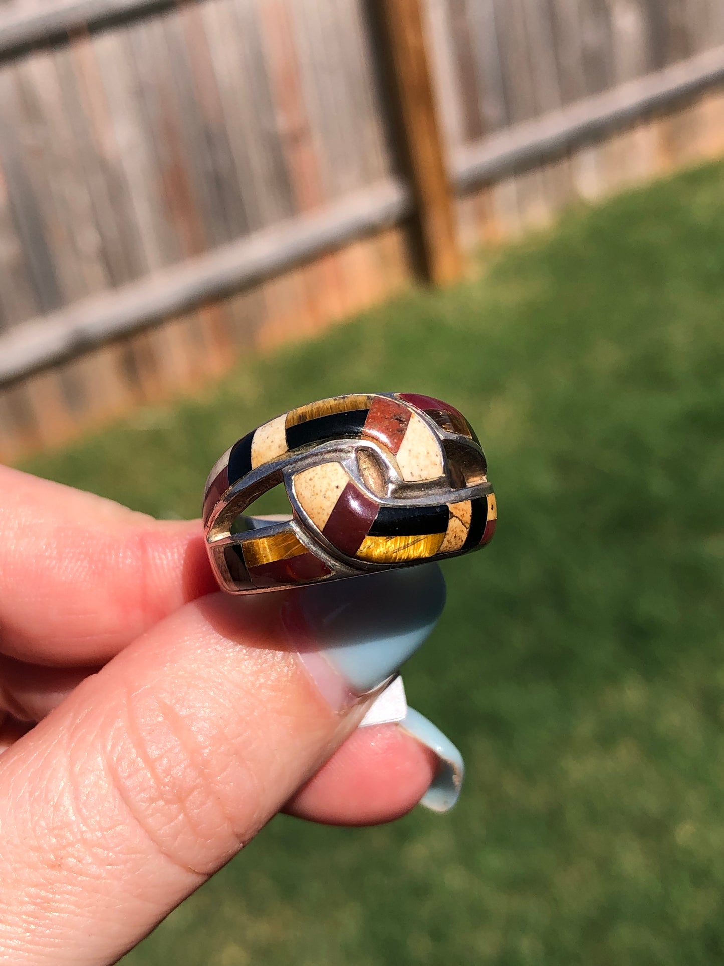 Sterling Silver Tigers Eye & Agate Ring