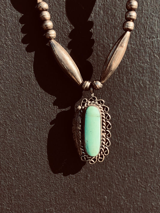 Old Vintage Pawn Sterling Turquoise Necklace Signed by artist