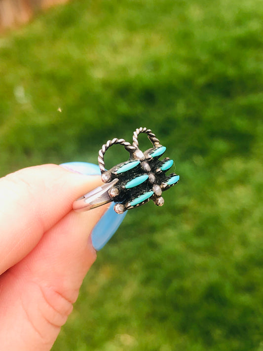 Old Pawn Vintage Sterling Silver Turquoise Zuni Butterfly Ring