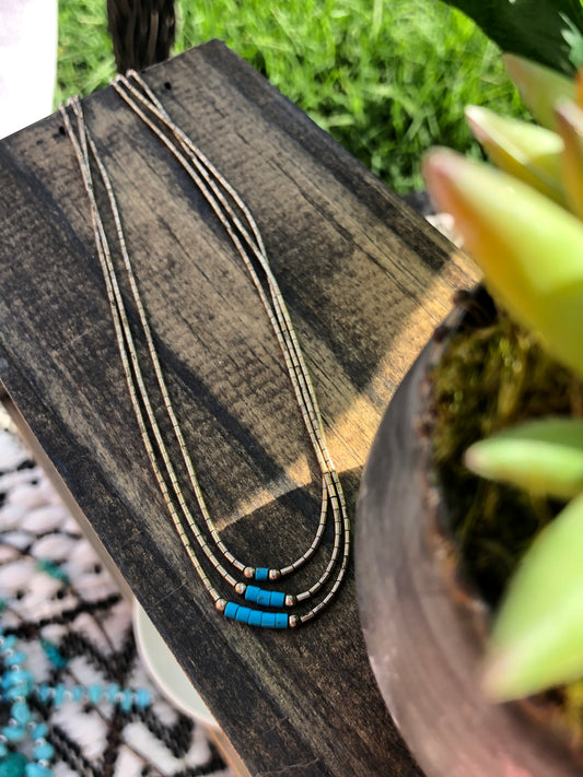 Vintage Liquid Silver Turquoise Layering Necklace