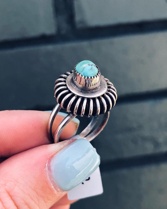 Old Pawn Vintage Sterling Silver Turquoise Screw Ring