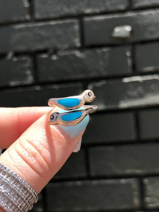 Vintage Sterling Silver Turquoise Wrap Bird Ring