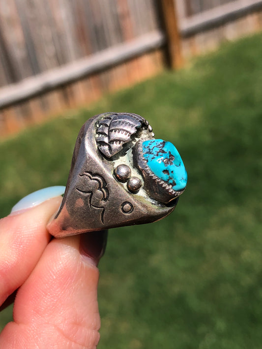 Old Pawn Vintage Handmade Mountain View Sterling Turquoise Ring