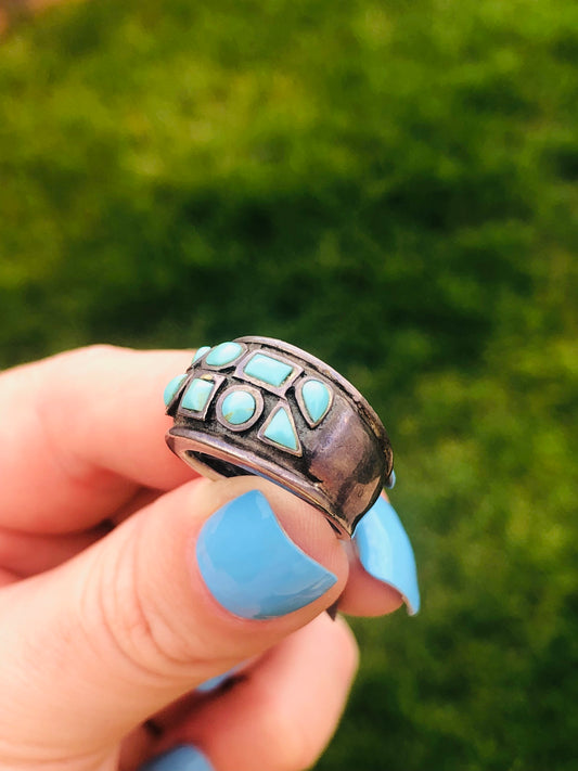 Vintage Sterling Silver Multi-Stone Turquoise Ring