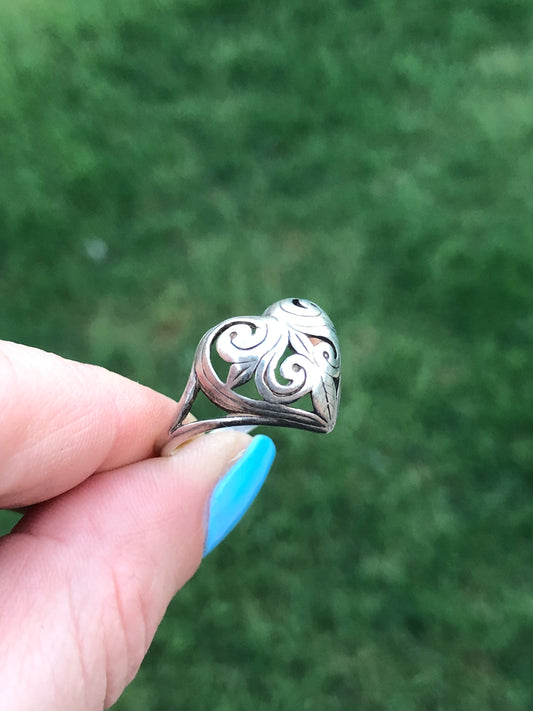 Filigree Heart Sterling Ring