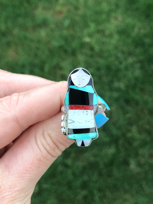 Vintage Handmade Sterling Silver Lady in Blue Ring