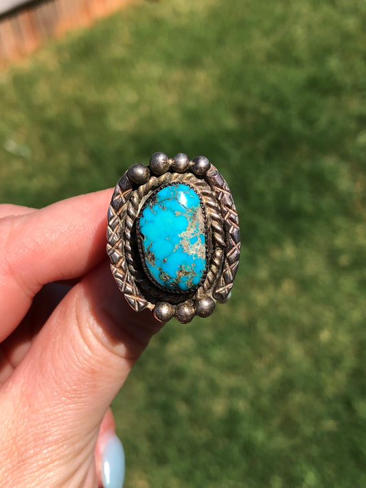 Old Pawn Large Vintage Sterling Turquoise Ring