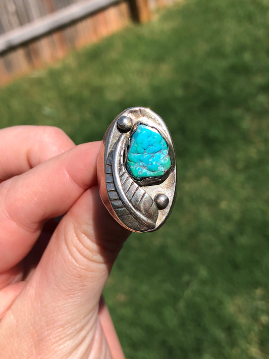 Large Vintage Sterling Silver Raw Turquoise Ring