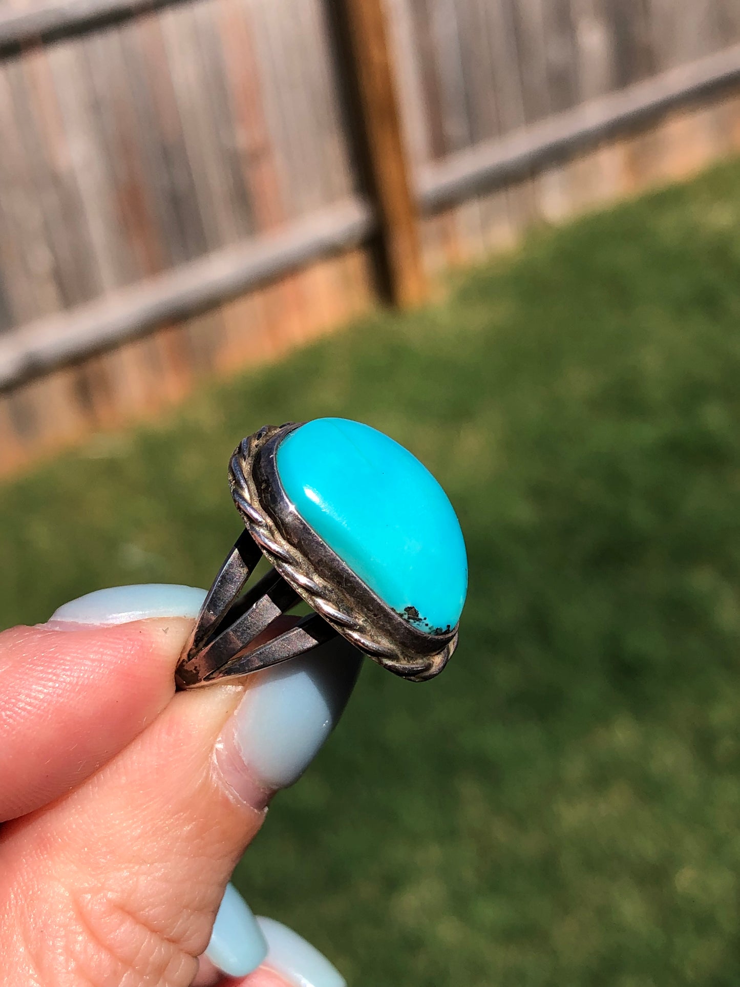 Large Vintage Sterling Silver Turquoise Ring