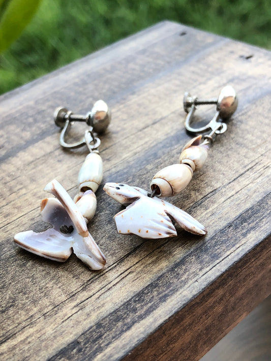 Vintage Silver Shell Bird Earrings