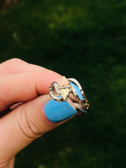 Yellow and Rose Gold Leaf Sterling Silver Ring