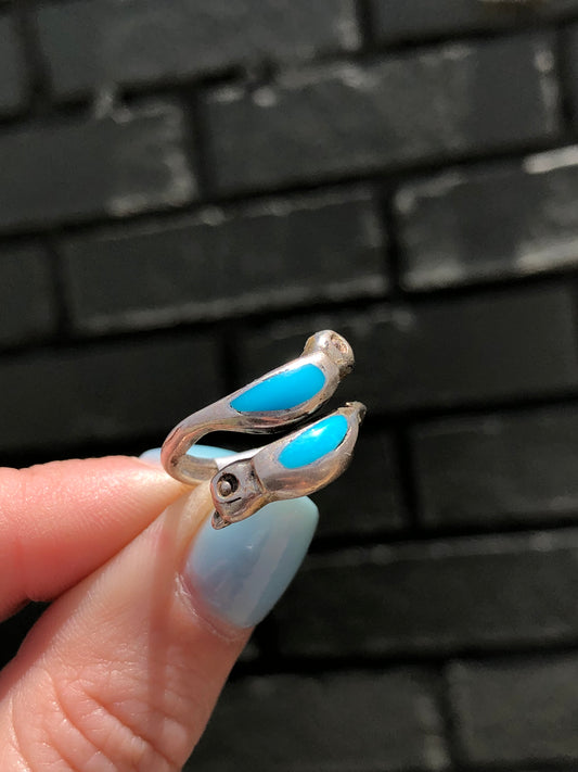 Vintage Sterling Silver Turquoise Wrap Bird Ring