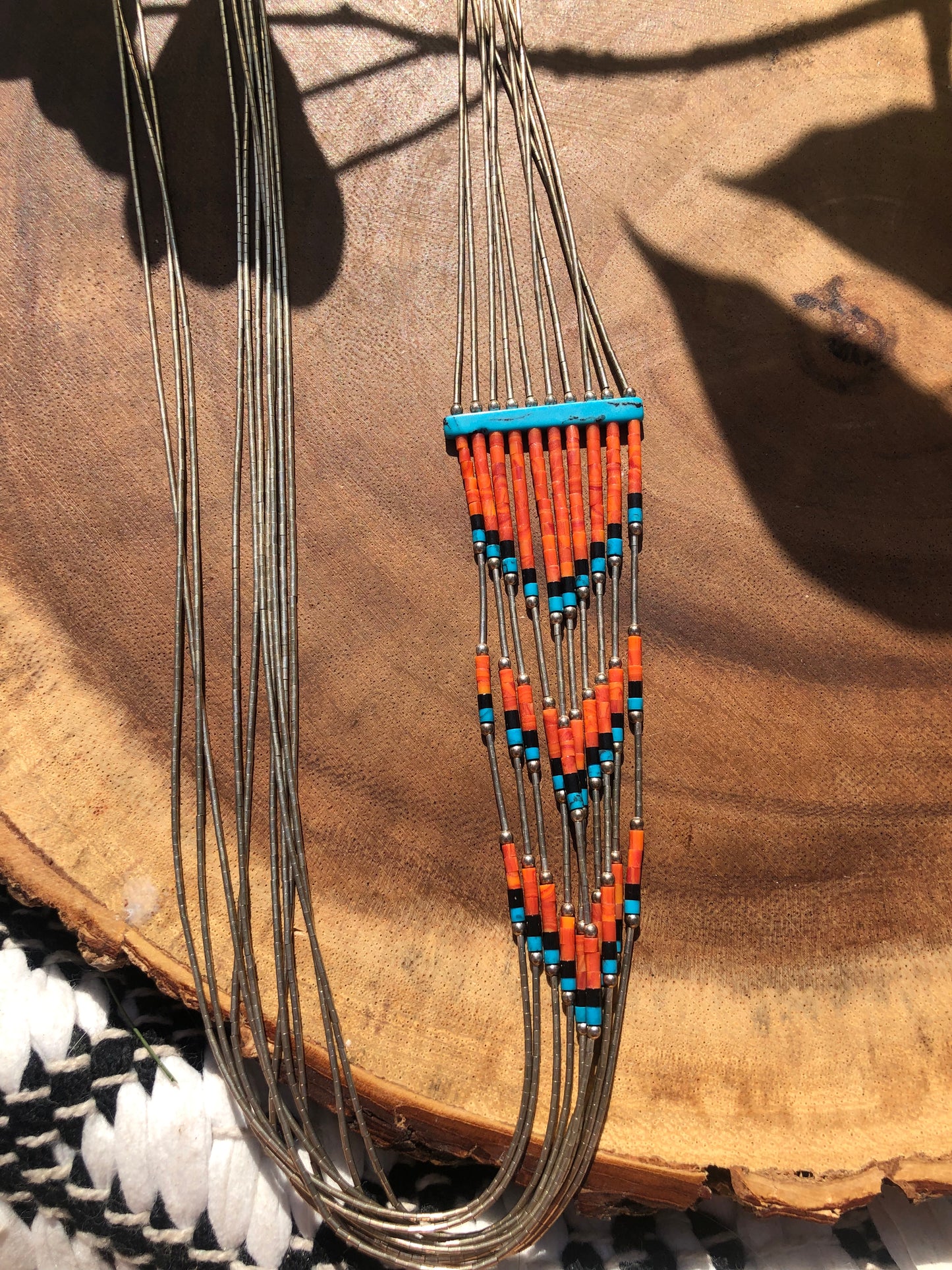 BEAUTIFUL Handmade Liquid Silver Coral, Black Onyx and Turquoise Bead Necklace