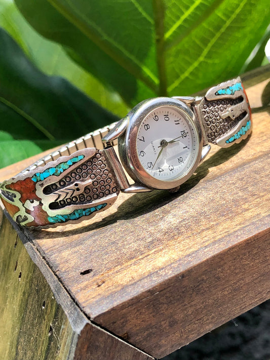 Sterling Turquoise and Coral Peyote Watch