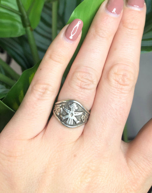 Vintge Native American Sterling Silver Knife Wing and Thunderbird Ring