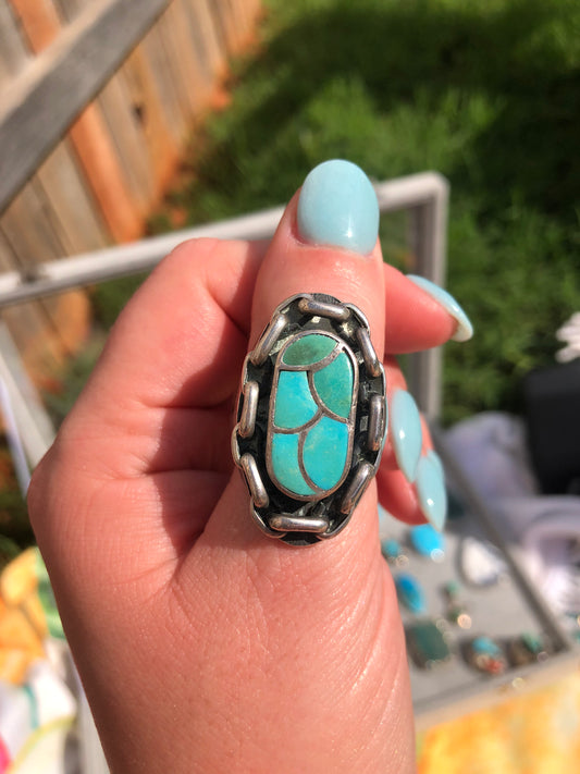 Sterling Turquoise Chain Link Ring