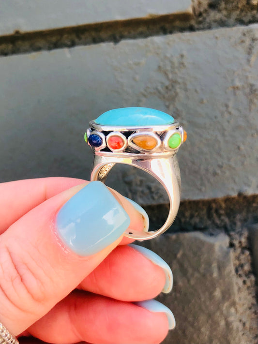 Santa Fe Sterling Multi Turquoise Stone Ring