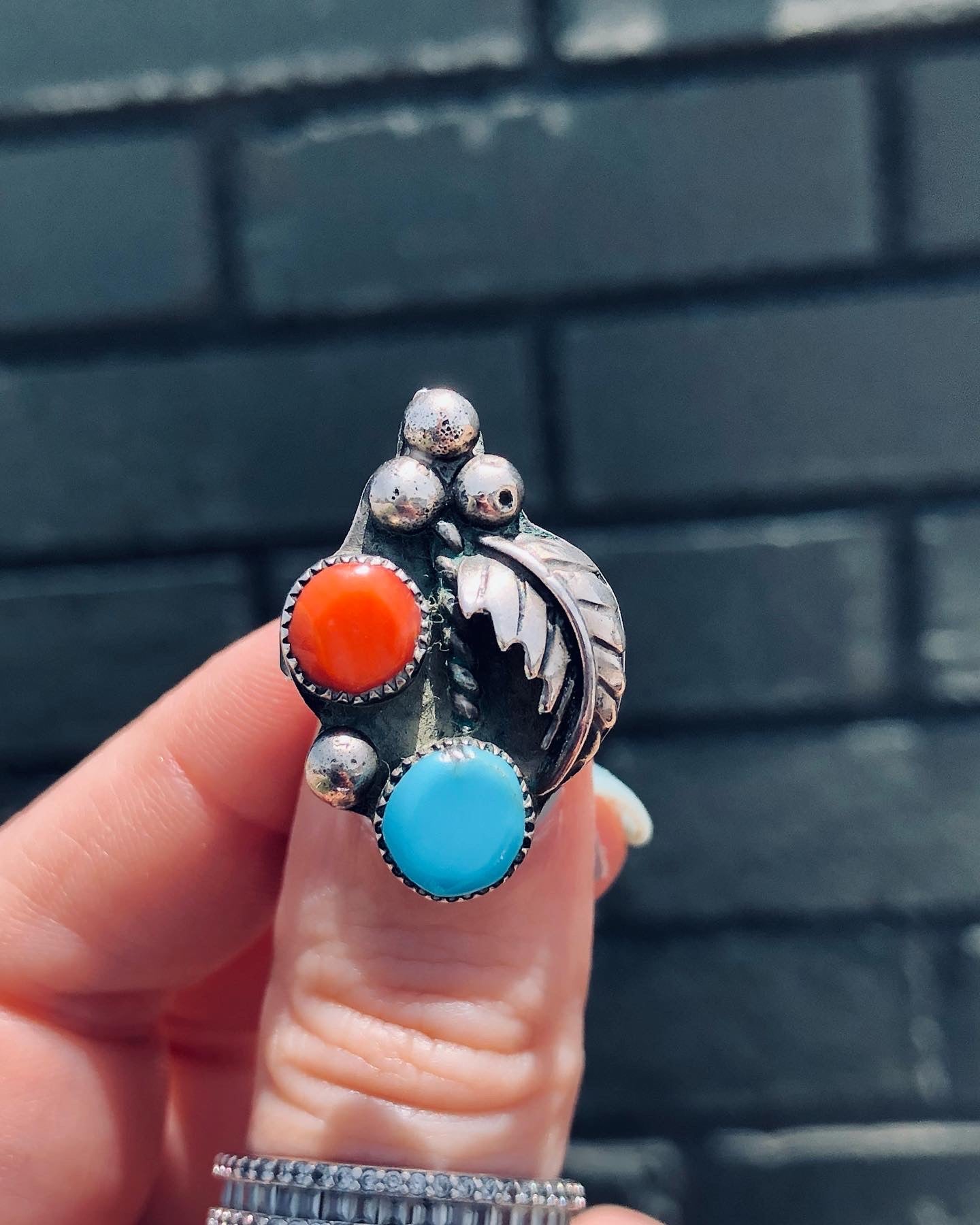 Sterling Turquoise and Coral Ring