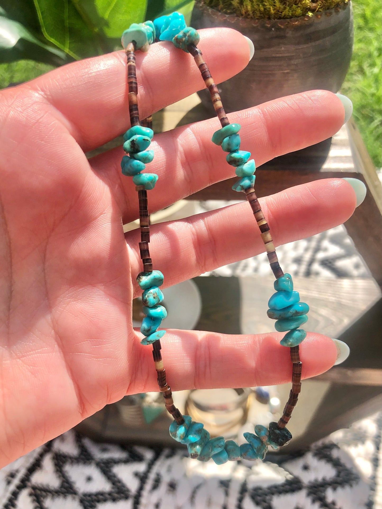 Silver Turquoise + Heishi Necklace