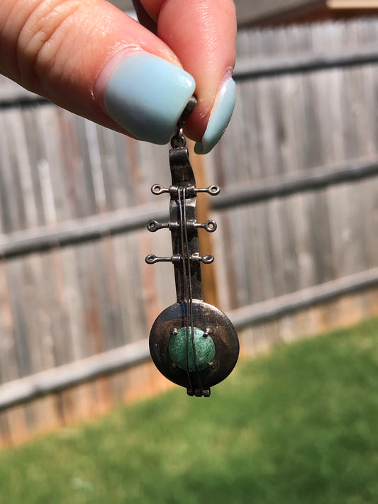 Vintage Sterling Jade Banjo/Guitar Pendant Charm