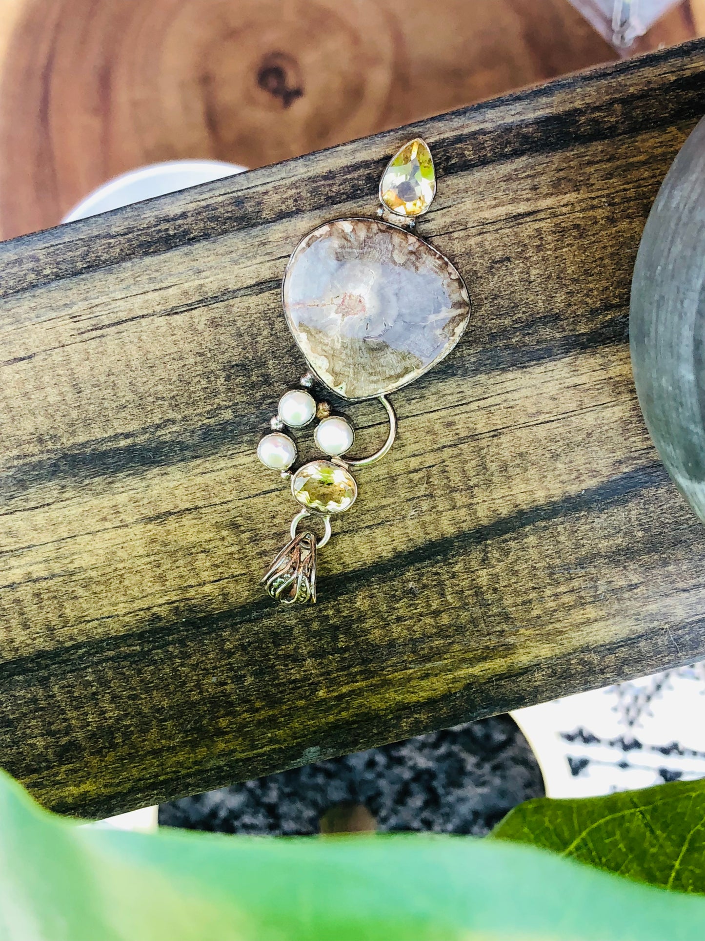 Sterling Agate Pearl + Citrine Pendant