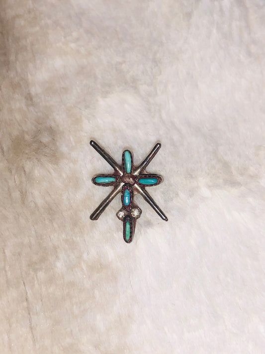 Vintage Sterling Zuni Turquoise Cross Pin Brooch