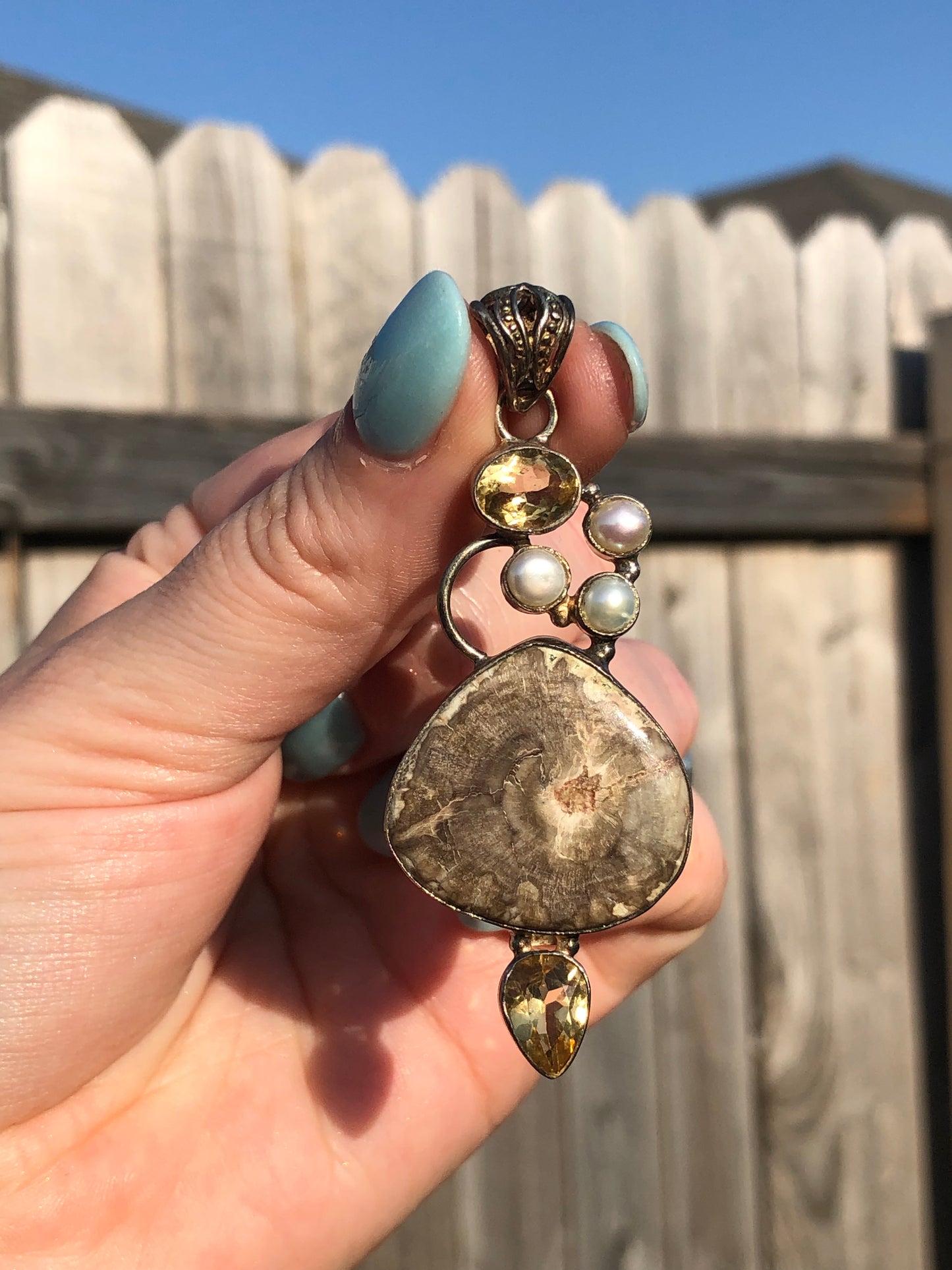 Sterling Agate Pearl + Citrine Pendant