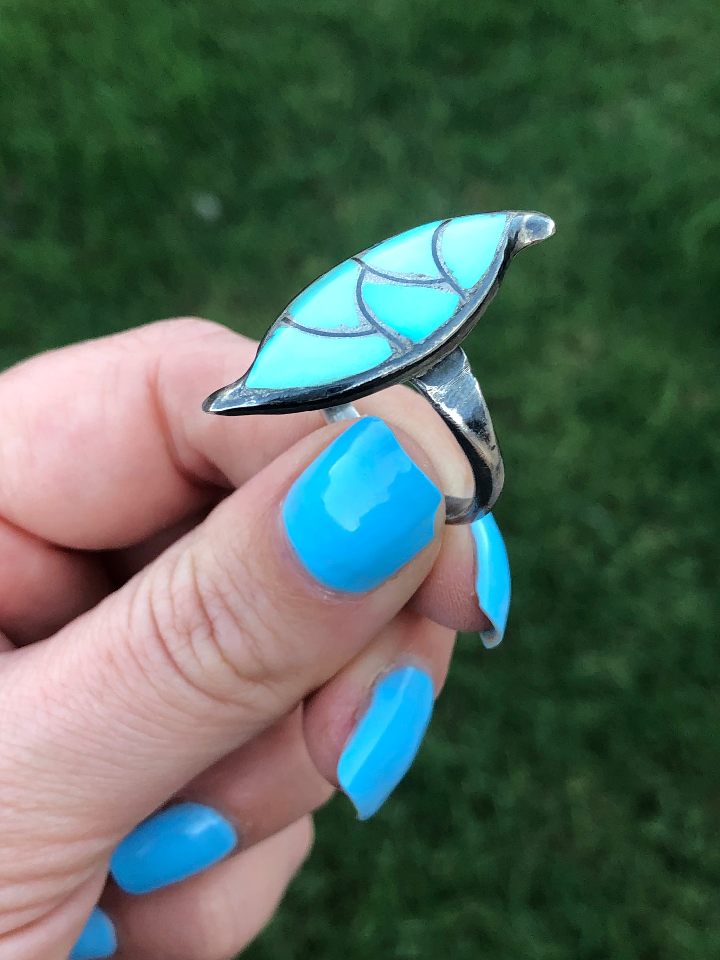 Vintage Sterling Silver Turquoise Inlay Ring