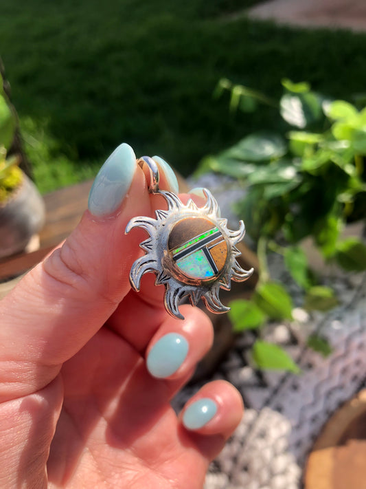 Sterling Opal + Tigerseye Sun Pendant