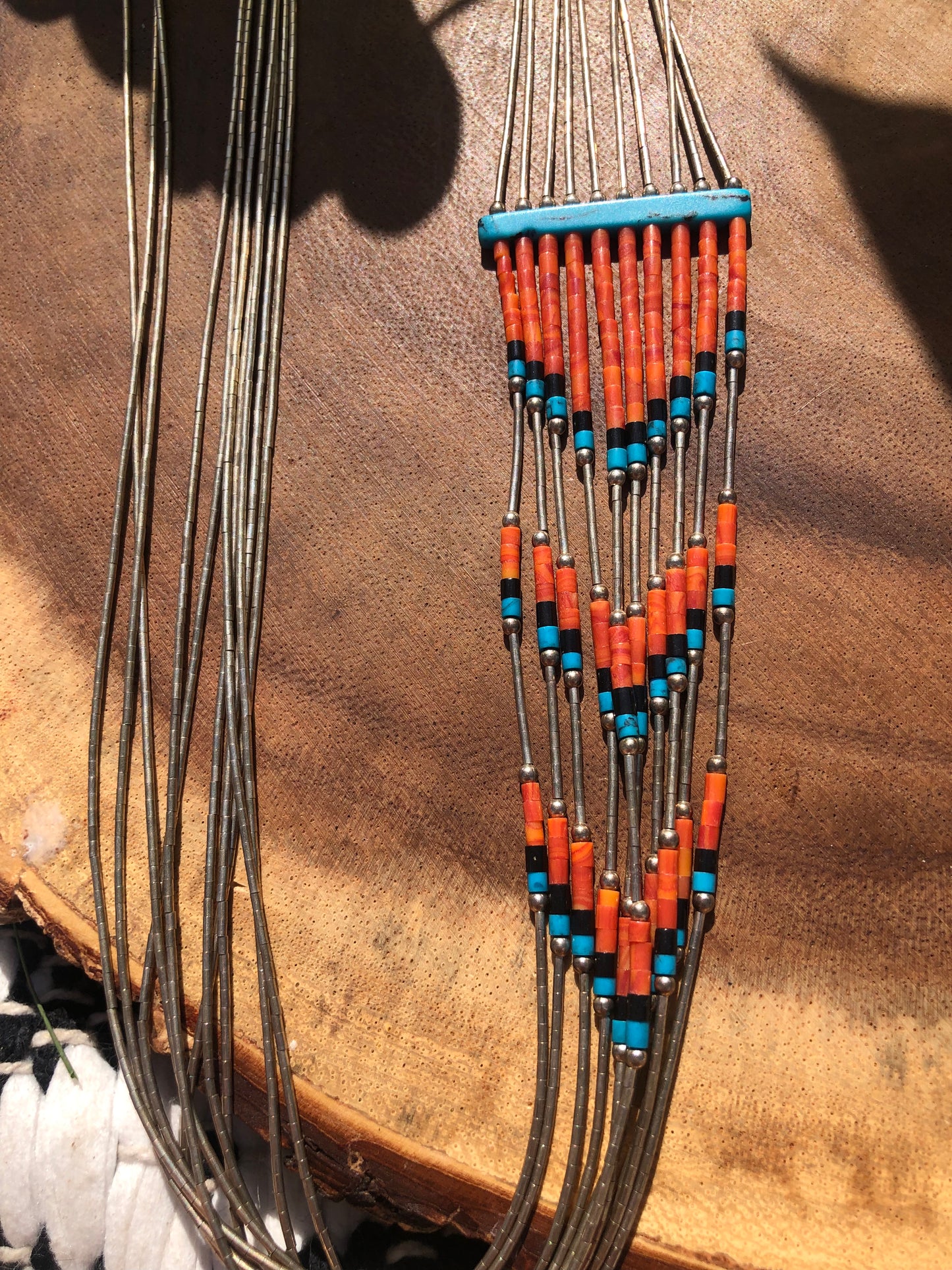 BEAUTIFUL Handmade Liquid Silver Coral, Black Onyx and Turquoise Bead Necklace