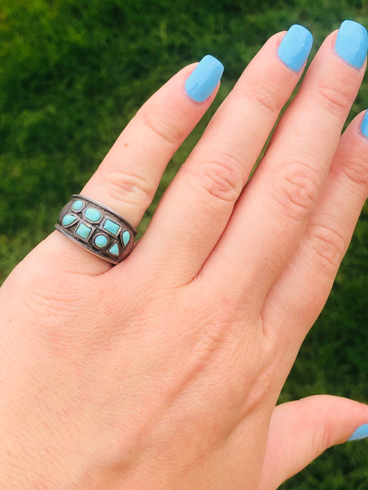 Vintage Sterling Silver Multi-Stone Turquoise Ring