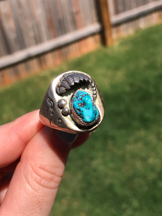 Old Pawn Vintage Handmade Mountain View Sterling Turquoise Ring