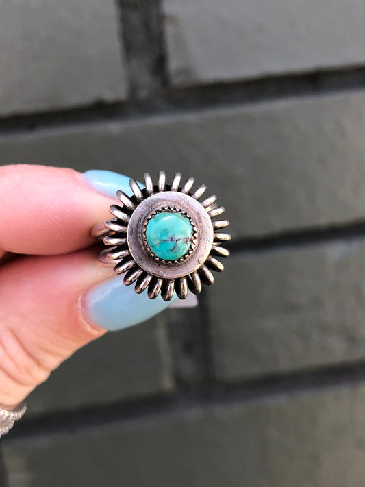 Old Pawn Vintage Sterling Silver Turquoise Screw Ring